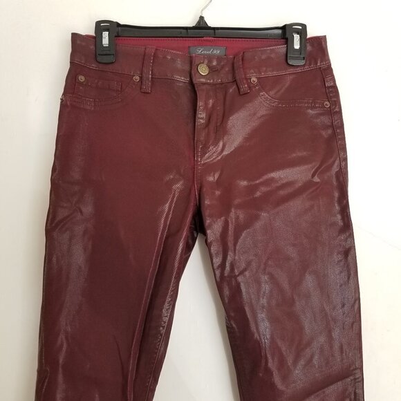 Level 99 Liza Coated Skinny Jeans Vixen Wine Sz 28 - Picture 6 of 12